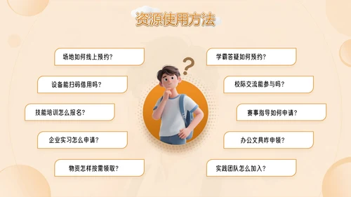 橙色潮流插动漫风学生会招新PPT模版