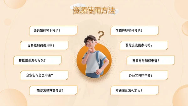 橙色潮流插动漫风学生会招新PPT模版