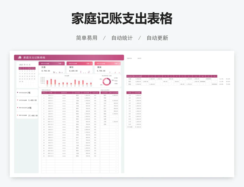 家庭记账支出表格