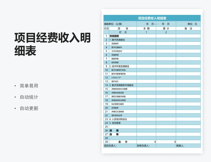 项目经费收入明细表