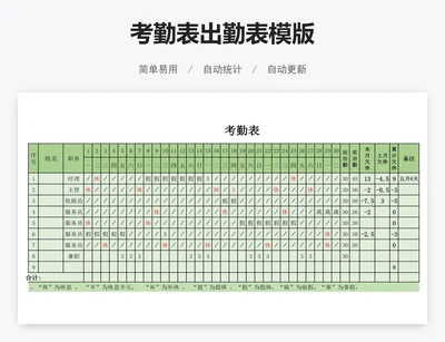 考勤表出勤表模版