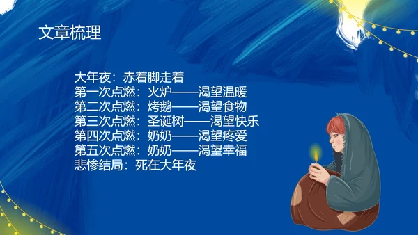 蓝色插画风三年级语卖火柴的小女孩课件PPT模板