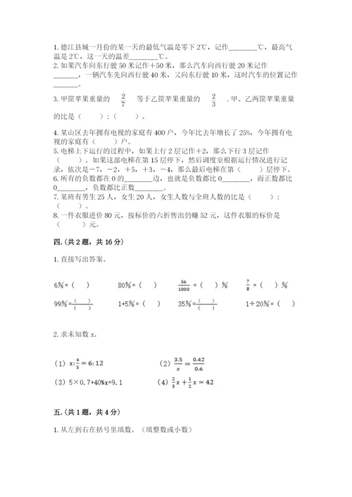 小学六年级数学期末自测题附答案（轻巧夺冠）.docx