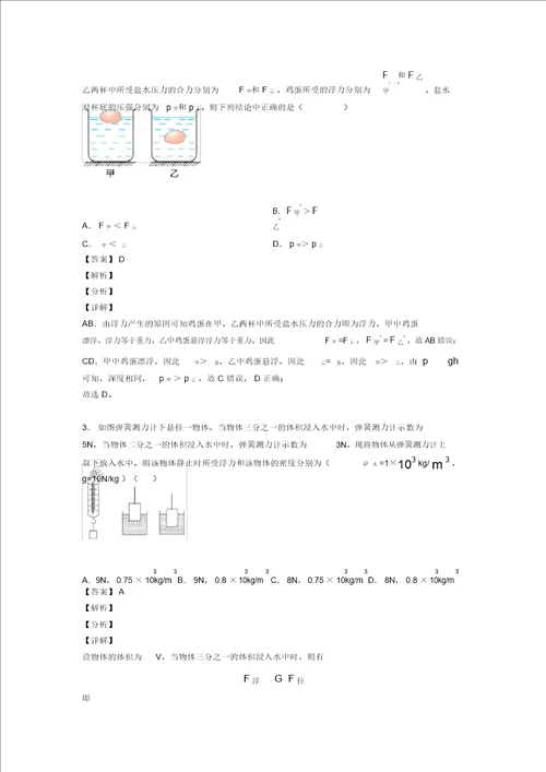 20202021中考物理二轮浮力类问题专项培优易错试卷及答案解析