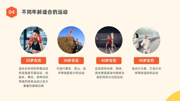 橙黄色水彩简约商务运动健身宣传PPT全民健身日