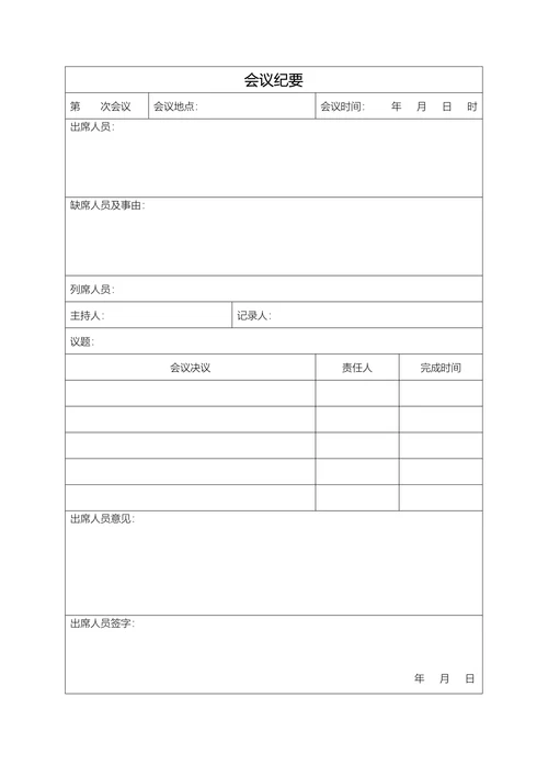 会议纪要表