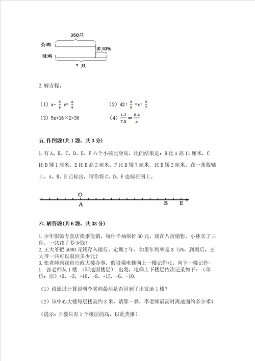 2023年小学六年级下册数学期末测试卷附答案综合题