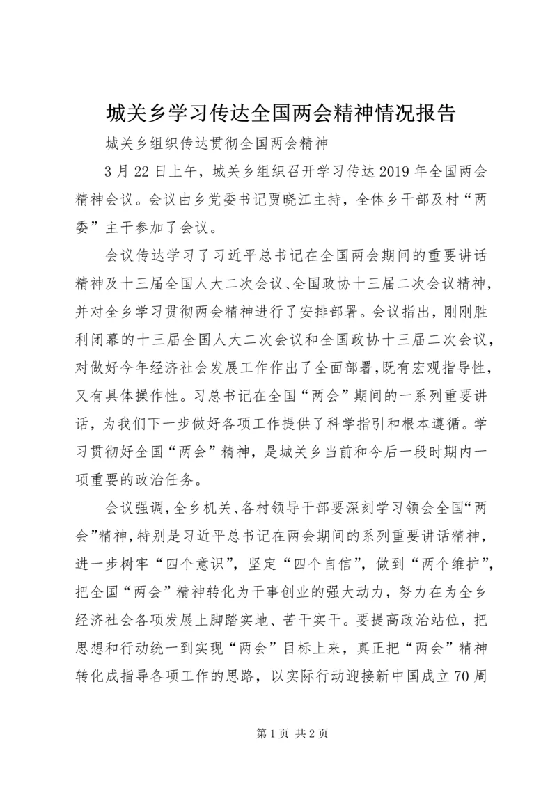 城关乡学习传达全国两会精神情况报告.docx