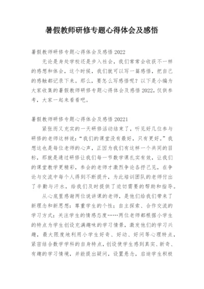 暑假教师研修专题心得体会及感悟.docx