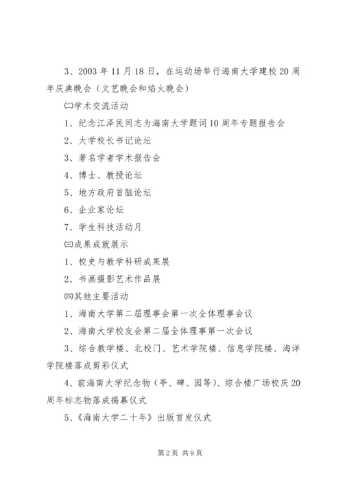 海南大学20周年校庆筹备工作计划.docx