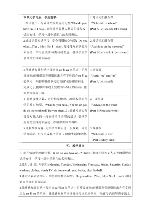 Unit 2 My week 大单元整体教学设计（4个课时）