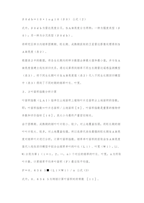 基于SAR技术的贵州喀斯特山区烟草估产模型.docx