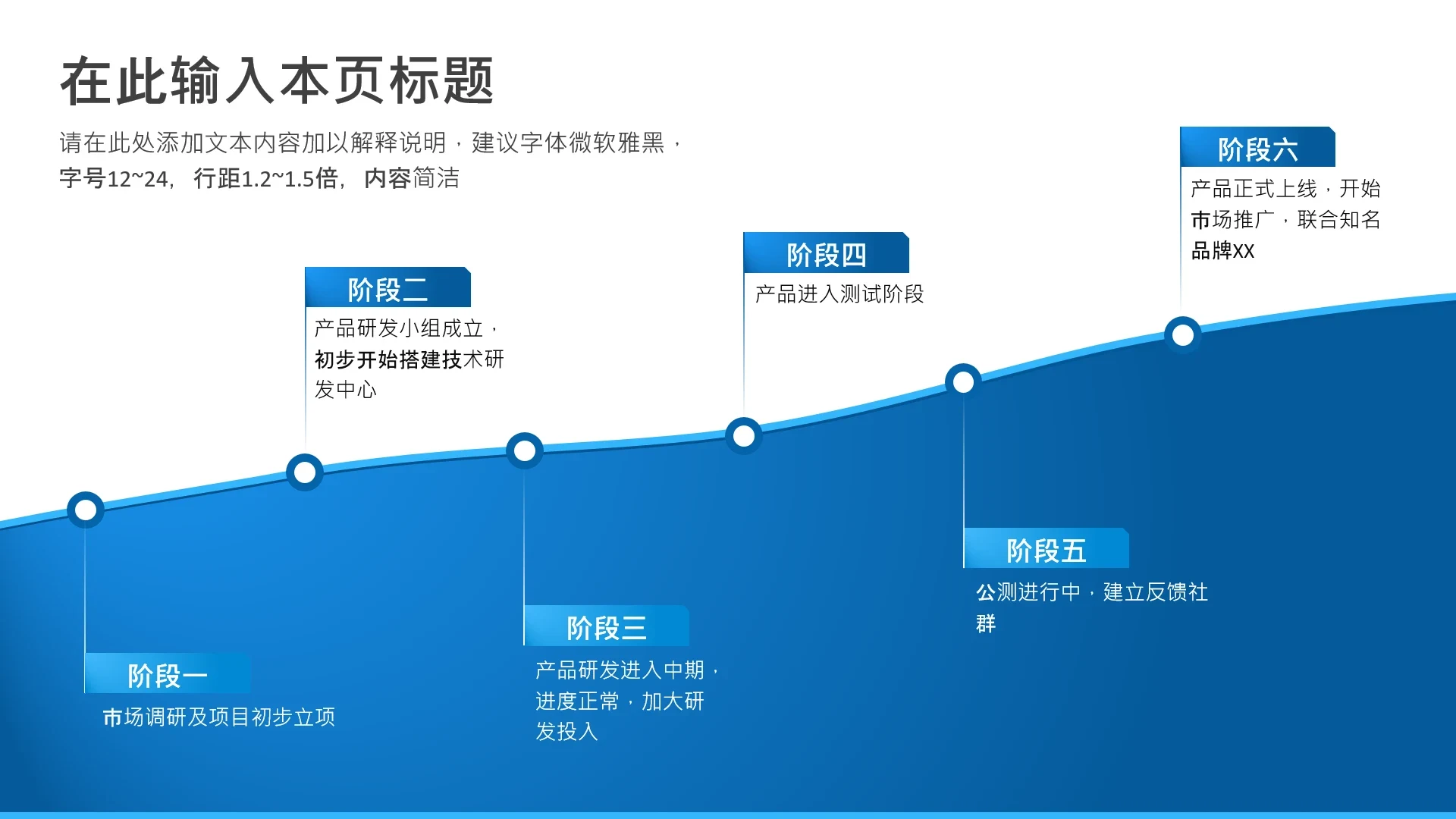 项目进展-蓝色简约风6项时间轴
