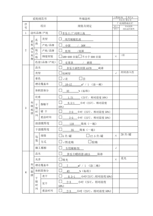 采购基础规范书弹性晴雨漆