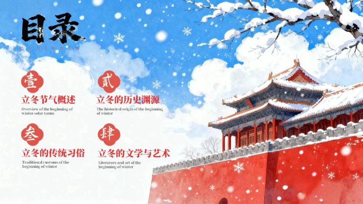 蓝红色中国风立冬PPT模板