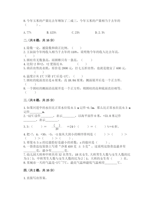 人教版数学小升初模拟试卷【精练】.docx