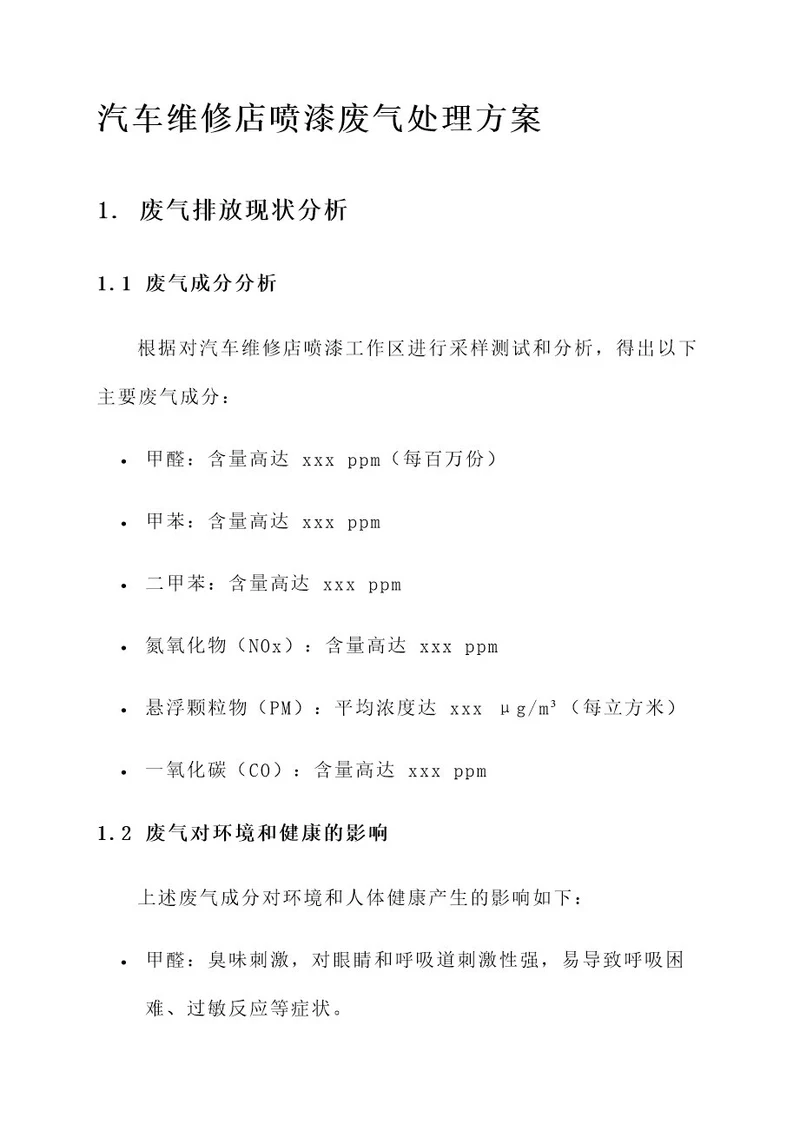 汽车维修店喷漆废气处理方案