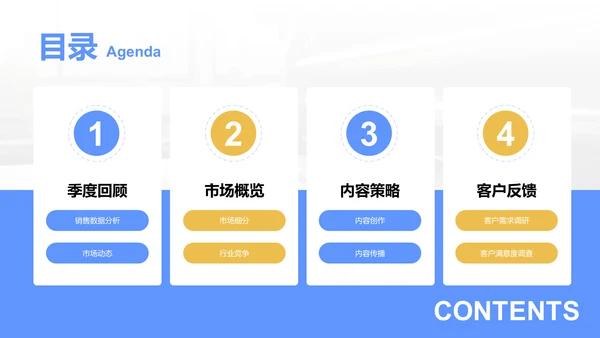 蓝色3D风季度营销运营分析PPT模板