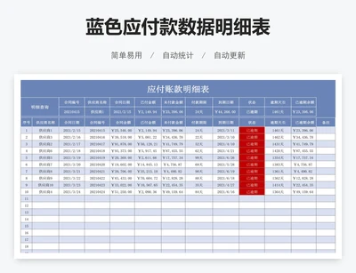 蓝色应付款数据明细表