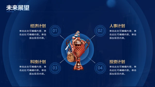 蓝金风格公司年会企业舞台商务大气通用PPT模板