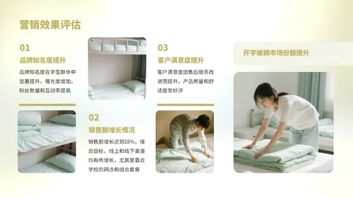 浅绿色简约风学生开学被褥营销复盘报告