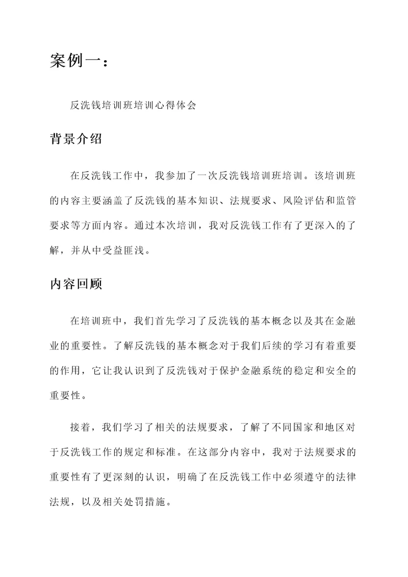 反洗钱培训班培训心得体会