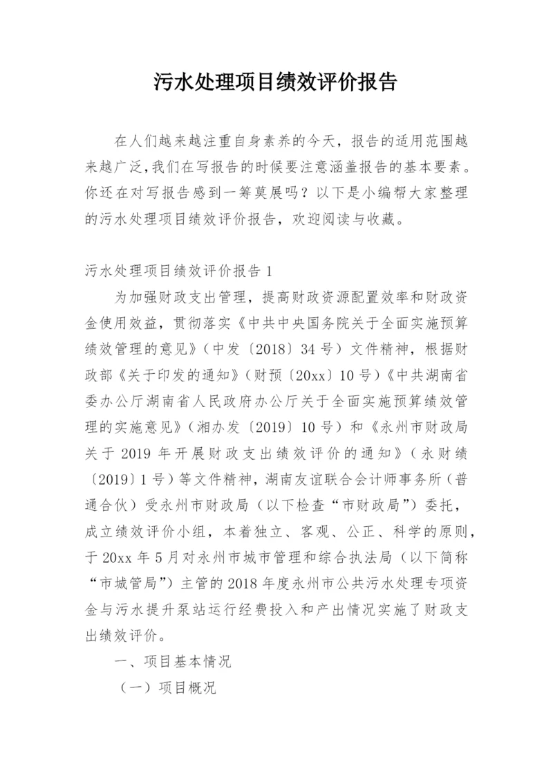 污水处理项目绩效评价报告.docx