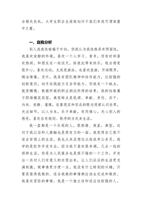 计算机专业大学生职业生涯规划书