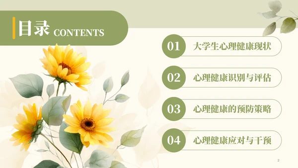 绿色小清新大学生心理健康问题及预防PPT模