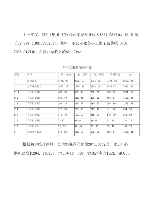 手工帽子项目创业计划书参考模板