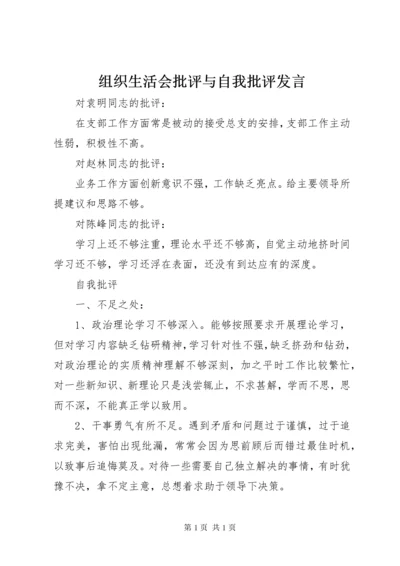 组织生活会批评与自我批评发言.docx