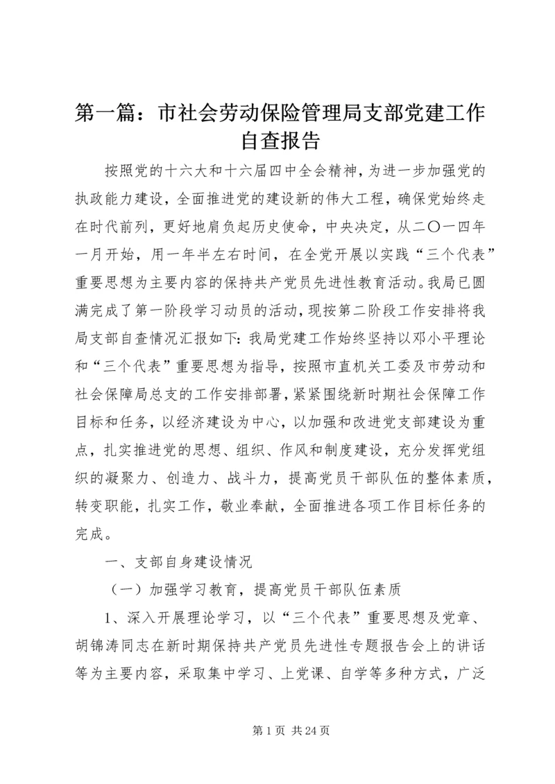 第一篇：市社会劳动保险管理局支部党建工作自查报告.docx