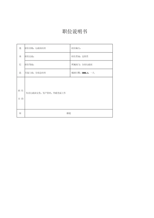 公司分部行政部职位说明书