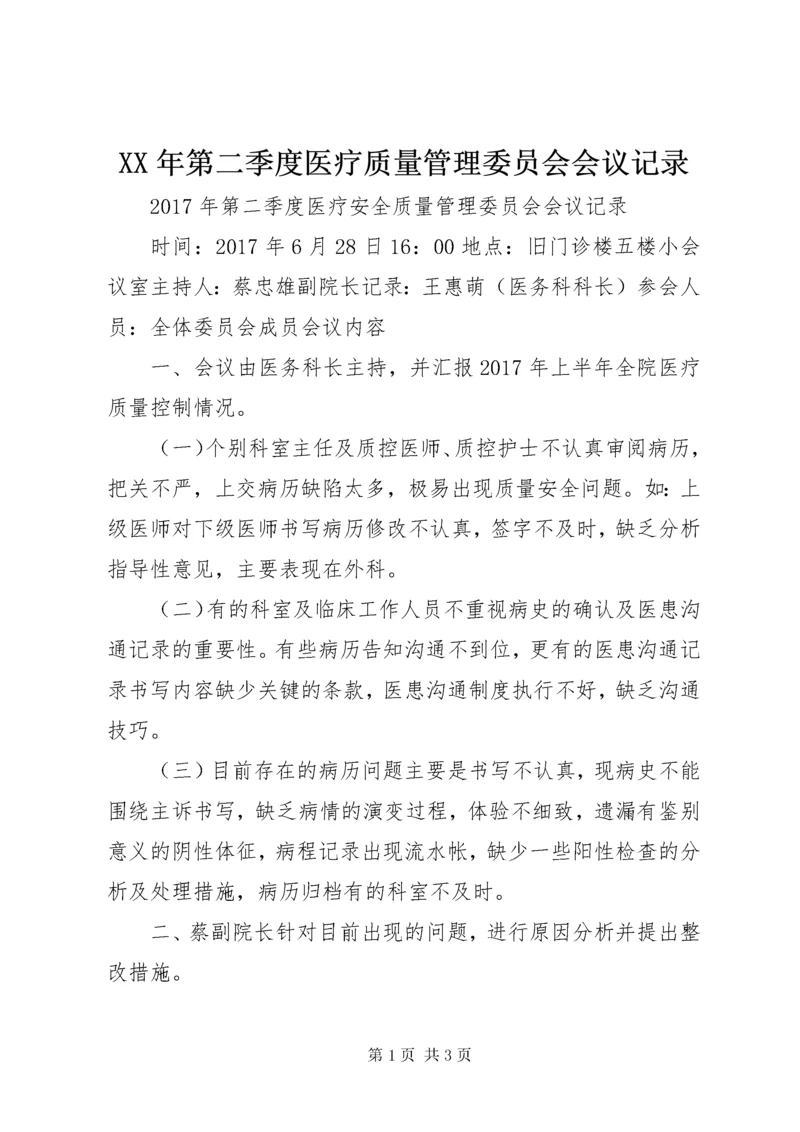 XX年第二季度医疗质量管理委员会会议记录.docx