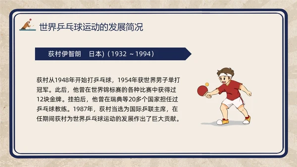 复古插画小学体育PPT课件乒乓球运动的起源与发展PPT模板