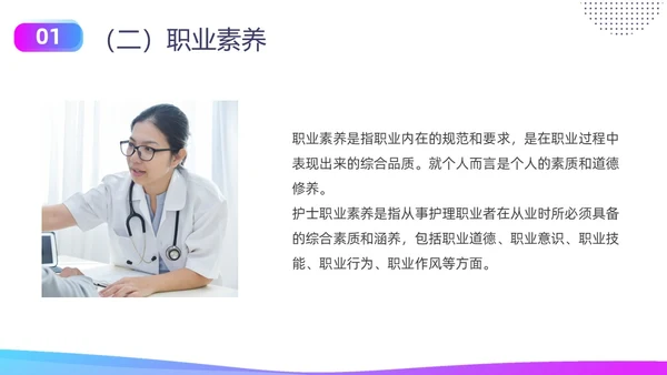 蓝色紫色商务实拍形状护士职业素养培训PPT课件