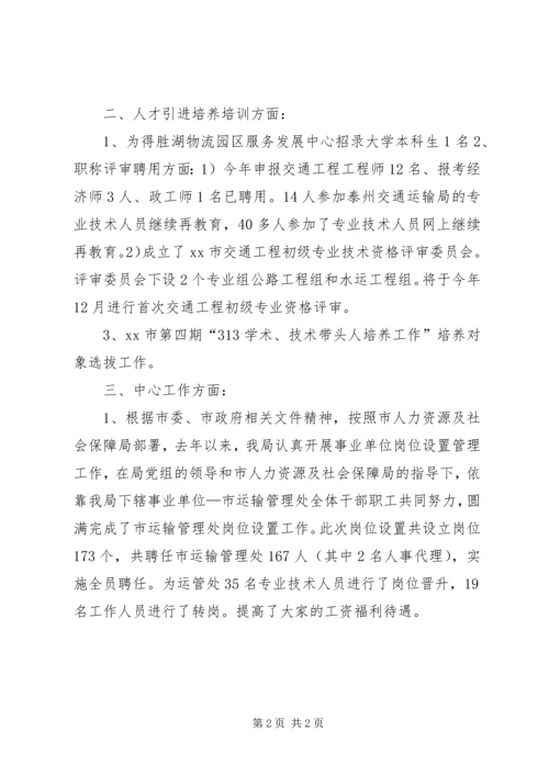 交通局人事劳资科工作总结.docx