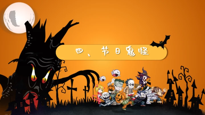 可爱卡通万圣节介绍通用PPT模版
