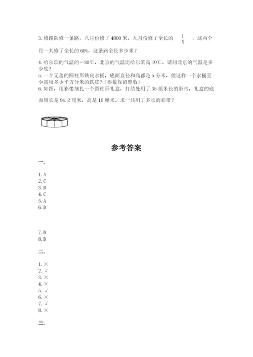 河南省平顶山市六年级下册数学期末考试试卷（典优）.docx