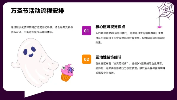 紫色插画风万圣节主题派对策划PPT模板