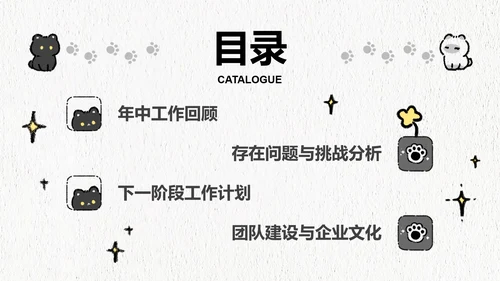 黑白猫简约风白色年中汇报