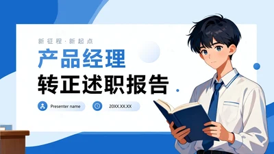 封面页-蓝色简约插画风转正述职汇报PPT单页