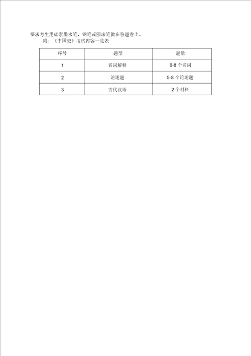 硕士研究生科目中国历史考试大纲