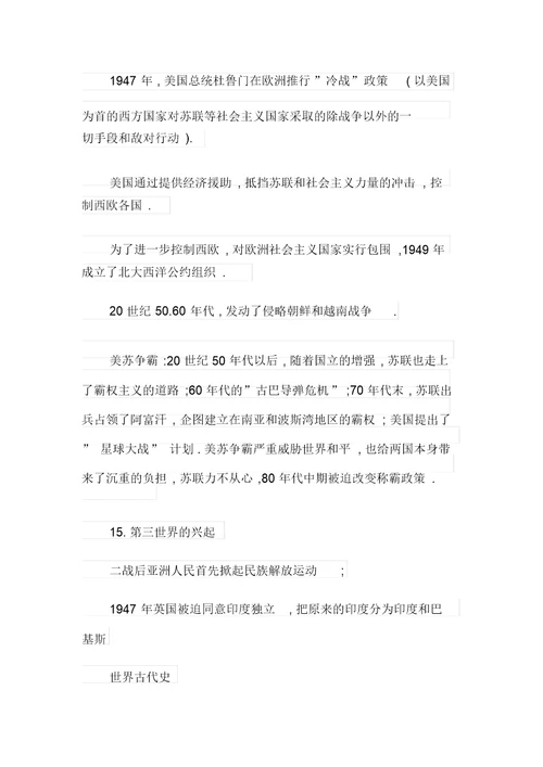 中考历史考前重点知识点复习资料整合