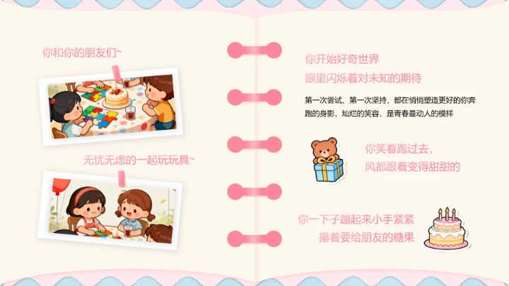 粉色卡通生日纪念相册PPT模板