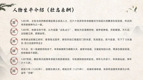 浅色古风辛弃疾PPT模板宣传PPT动态PPT人物介绍