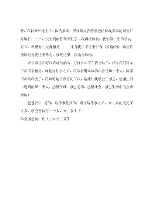 学会感恩初中作文800字