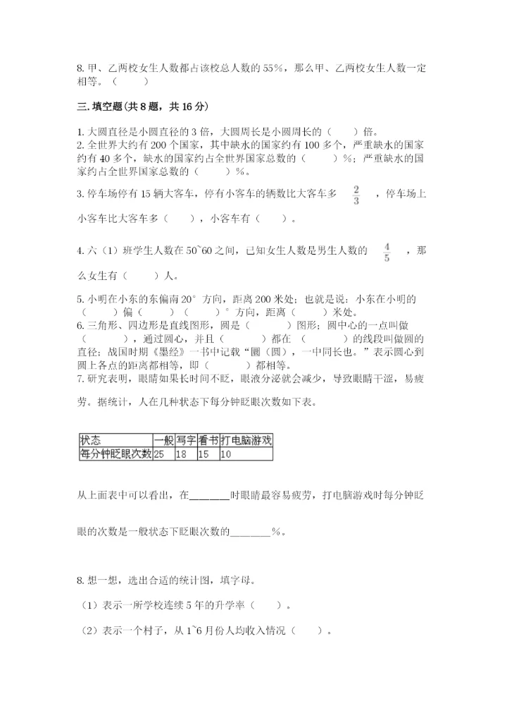 2022人教版六年级上册数学期末卷附完整答案【精选题】.docx