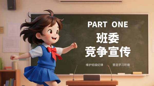 深绿色卡通风班委竞选演讲PPT