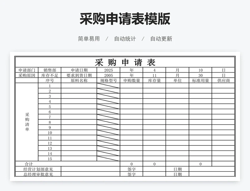 采购申请表模版